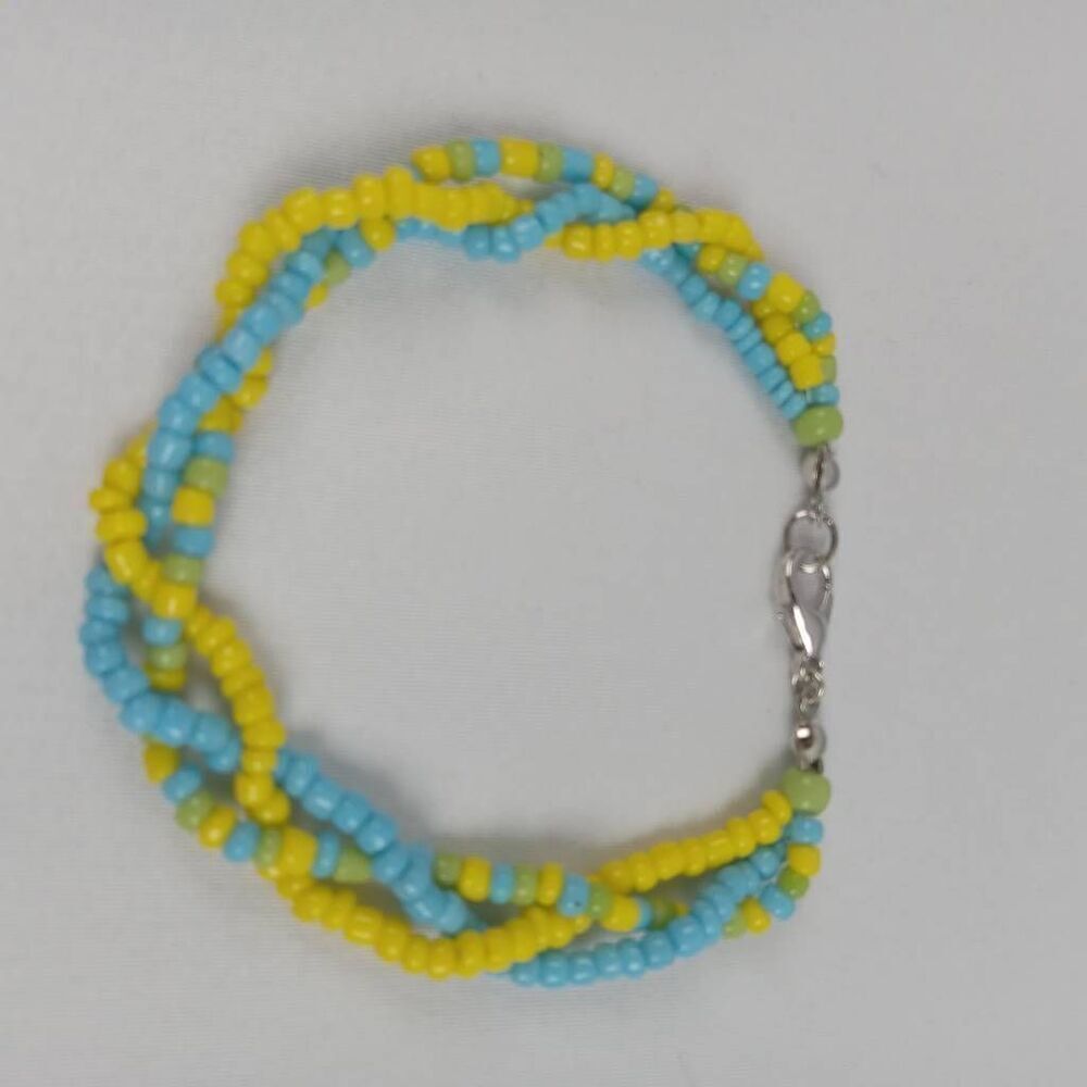 Yellow green and blue beaded bracelet.